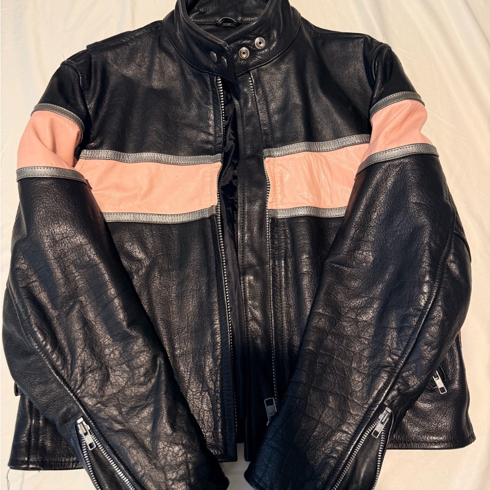 Stylish Black and Pink Leather Jacket